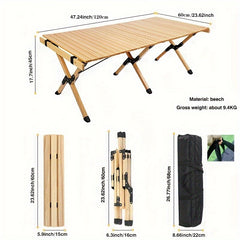 Portable Folding Wood Table Widened Solid Wood Tabletop Lightweight