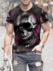 Skull 3D Pattern Print Men's Short Sleeve Graphic Tee