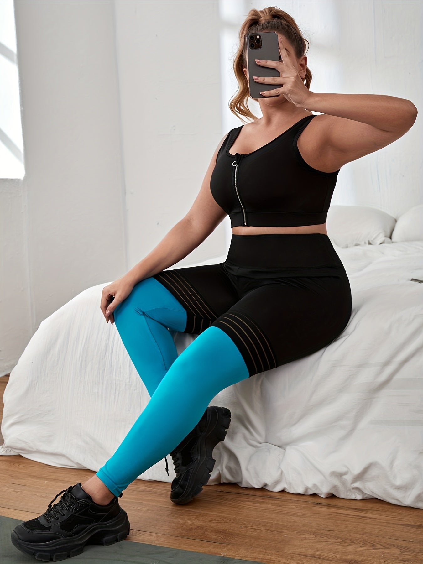  Colorblock Mesh High Rise Skinny Leggings