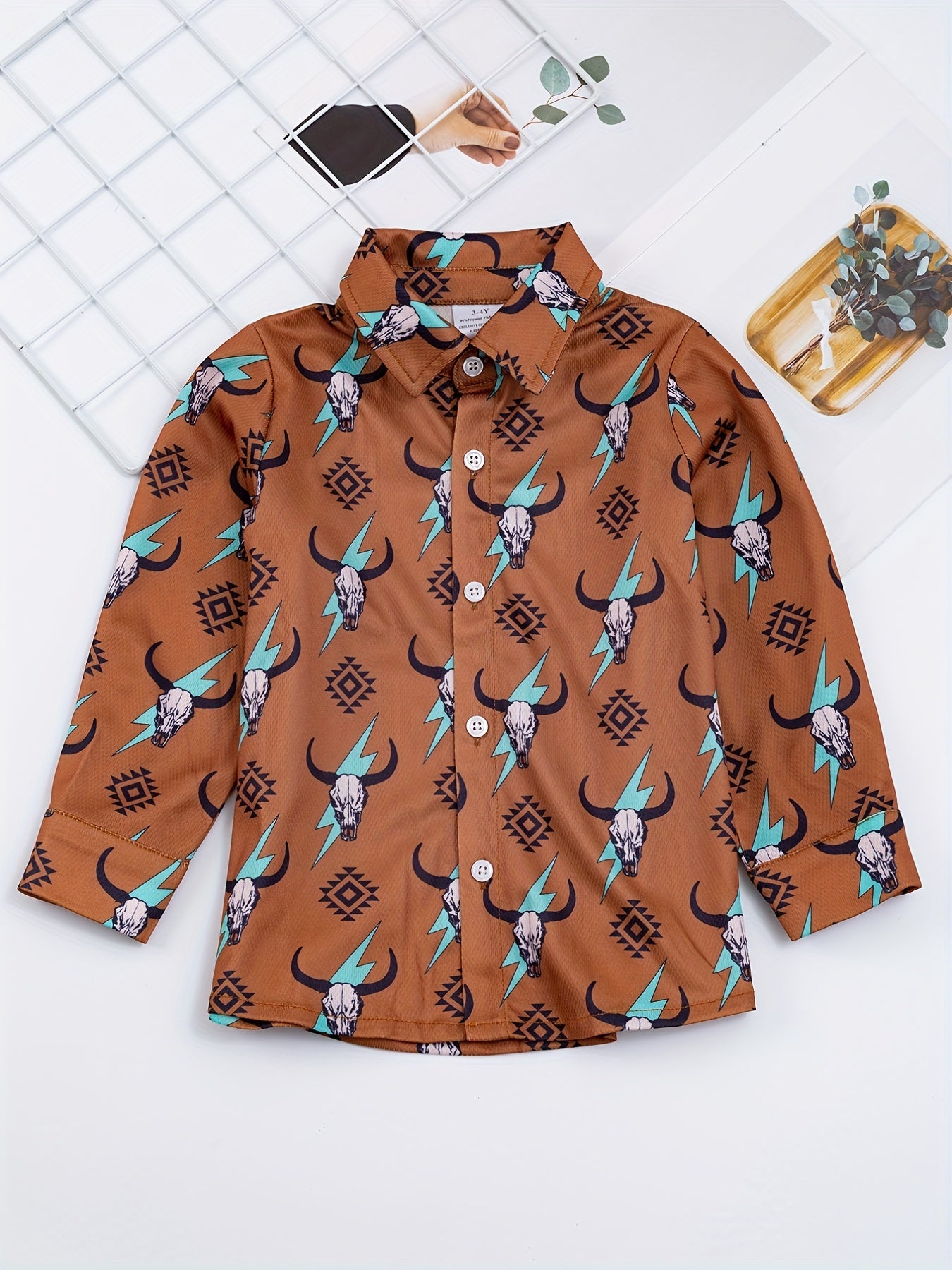 Boys Bull Cactus Striped Short Sleeve Button Down Shirt Casual Summer Clothes