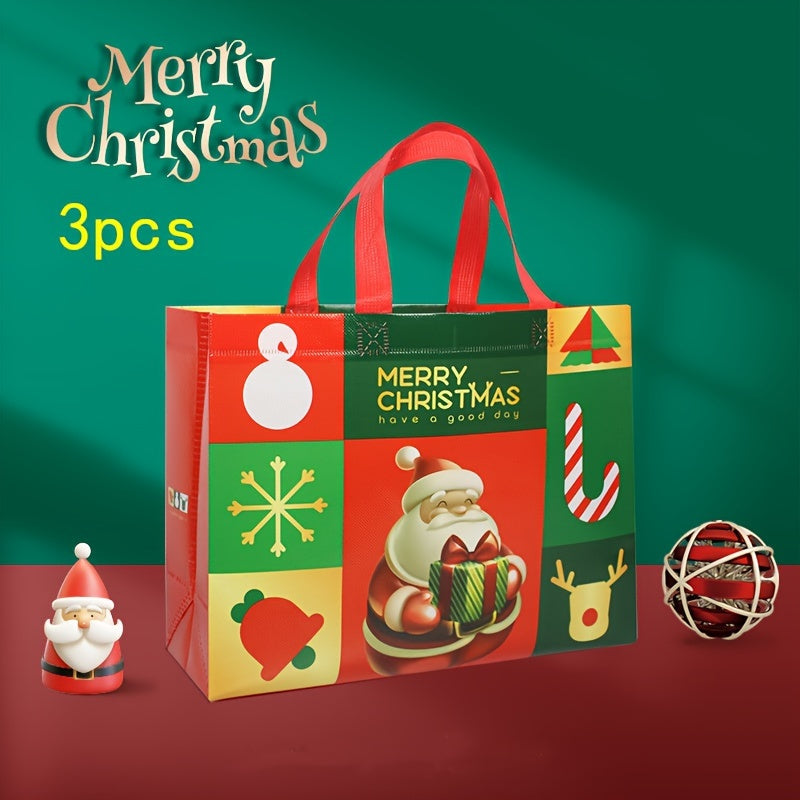 3pcs Christmas Non-woven Handbags Gift Bags Santa Claus Snowman