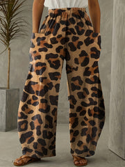 Plus Leopard Print Wide Leg Trousers