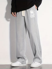 Leaf Pattern Loose Fit Mopping Pants Men's Casual Joggers