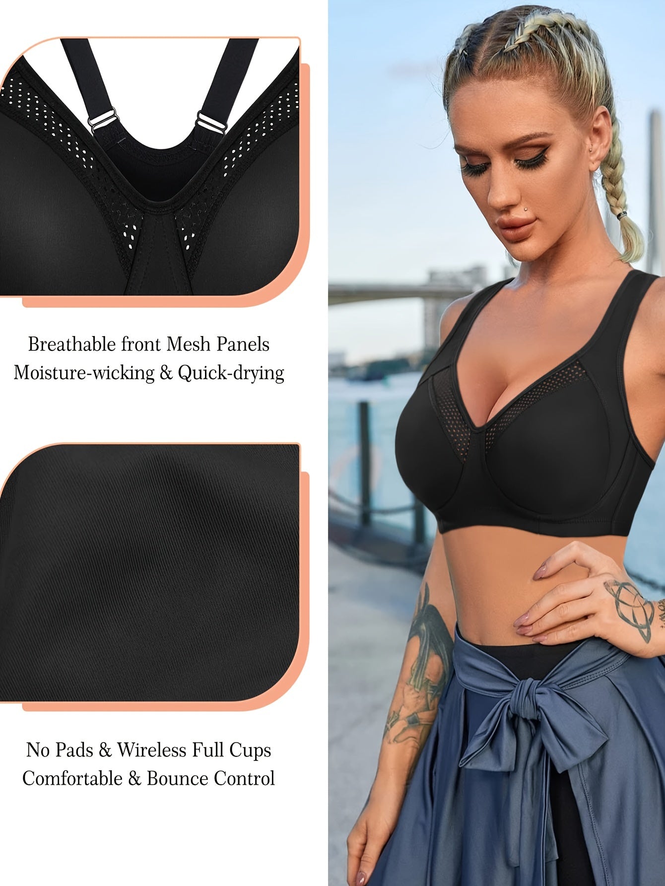Cut Out Wireless Sports Bra Comfy & Breathable Push Up Shockproof Bra