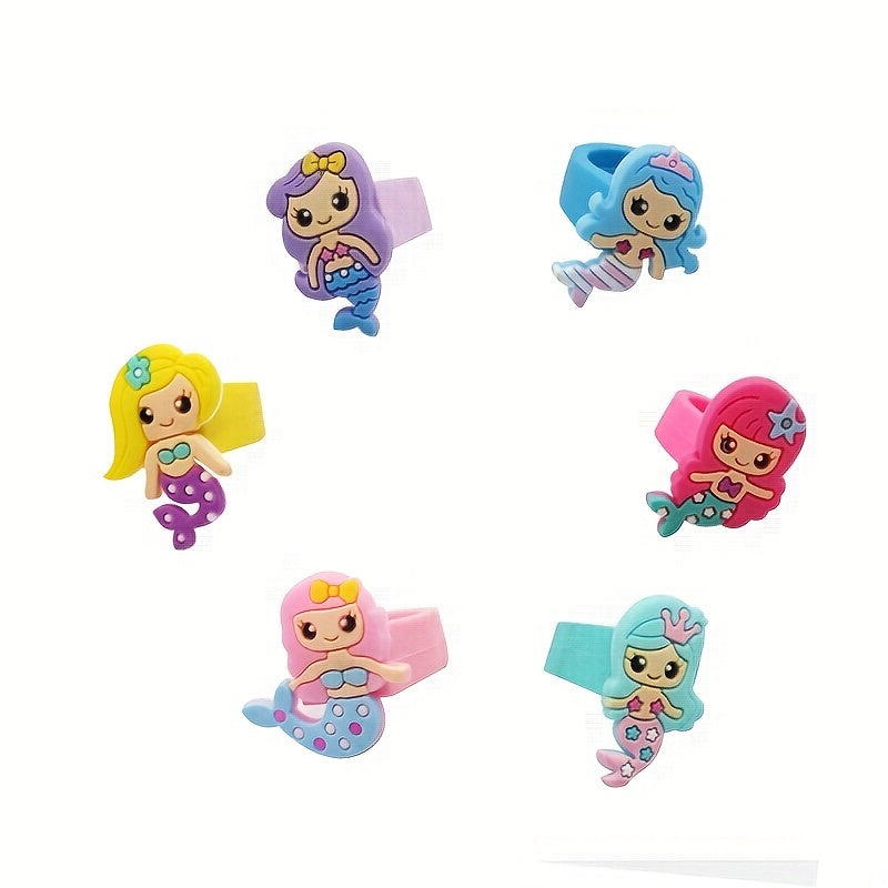 16pcs Silicone Ring Toy PVC Cartoon Unicorn Dinosaur Mermaid Soft
