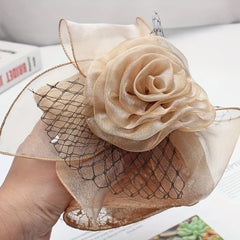 Breathable Organza Sun Hat with Flower Decor Mesh Bucket Hats