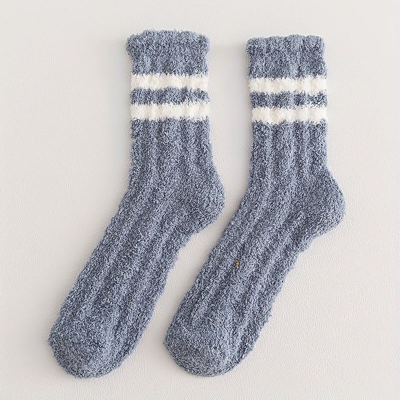 4 Pairs Striped Fuzzy Socks Warm Mid Tube Stockings Women's Hosiery