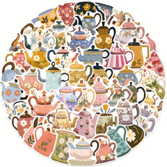 50 Colorful Flower Teapot Graffiti Stickers Waterproof DIY Stickers