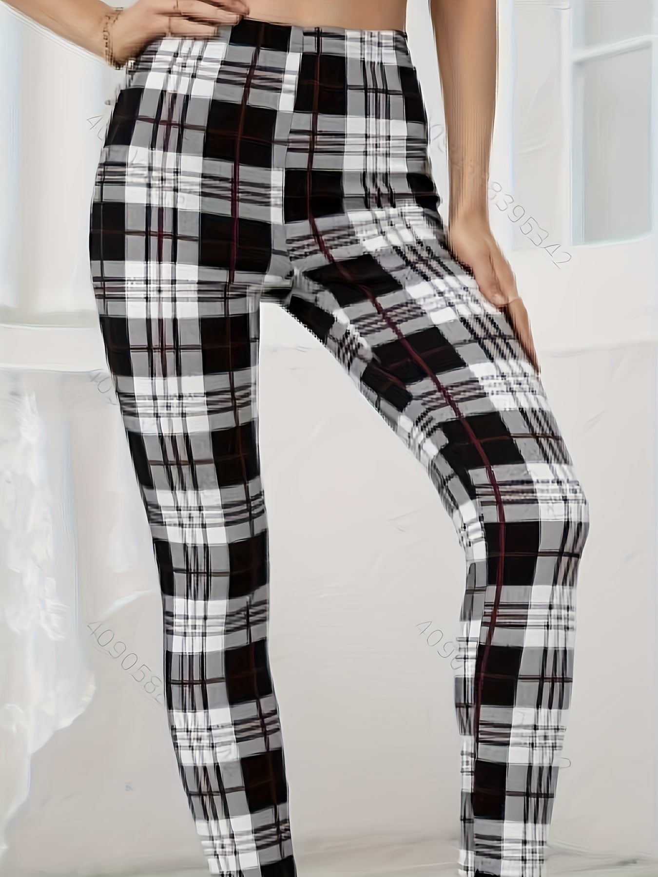  Plaid Print High Rise Stretch Leggings