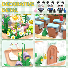 Retro Classroom Brick Model Kit Flower Garden Mini Building Block 3D Puzzle