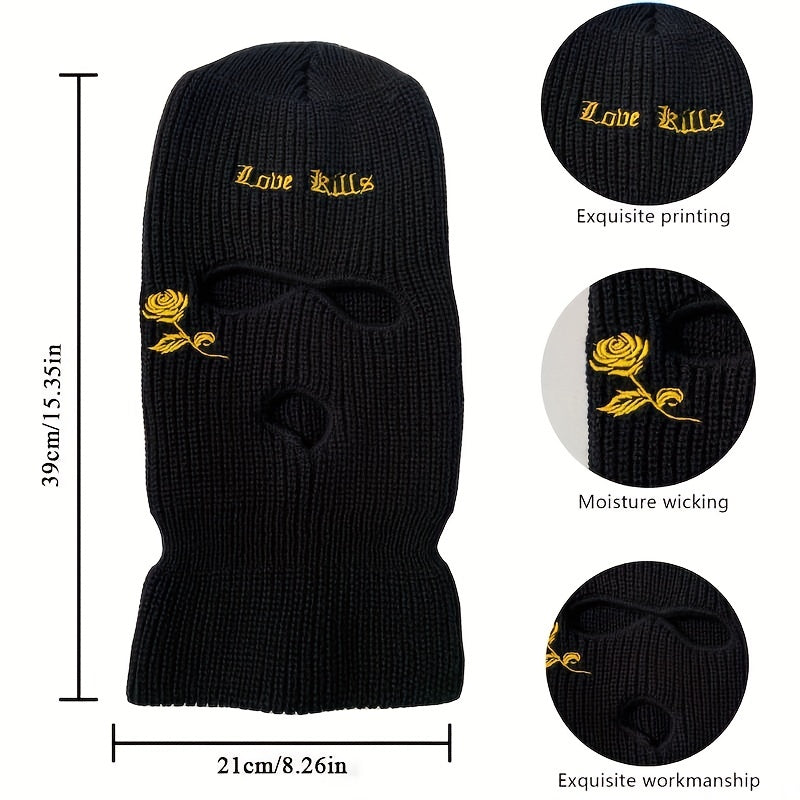 Gothic Embroidery Balaclava Unisex Ski Mask Elastic Knit Hat