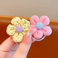 Baby Girl Flower Hair Tie Plaid Flower Print Elastic Ponytail Holder