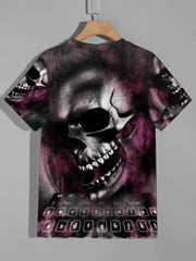 Skull 3D Pattern Print Men's Short Sleeve Graphic Tee