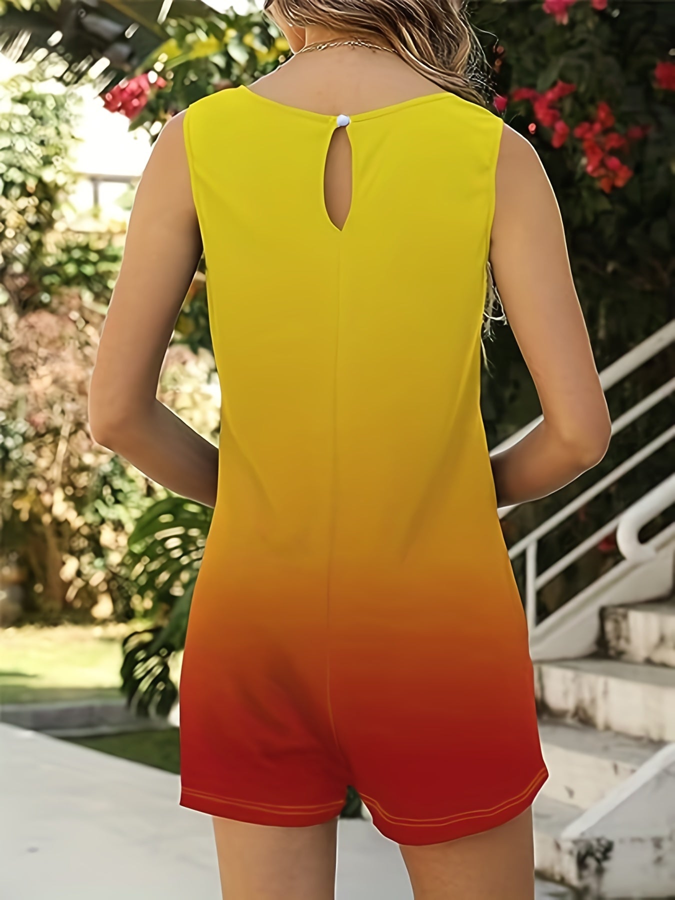  Ombre Keyhole Back Round Neck Tank Romper