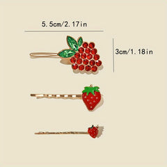 3pcs Strawberry Hairpin Alloy Hair Clip Sweet Hair Accessories