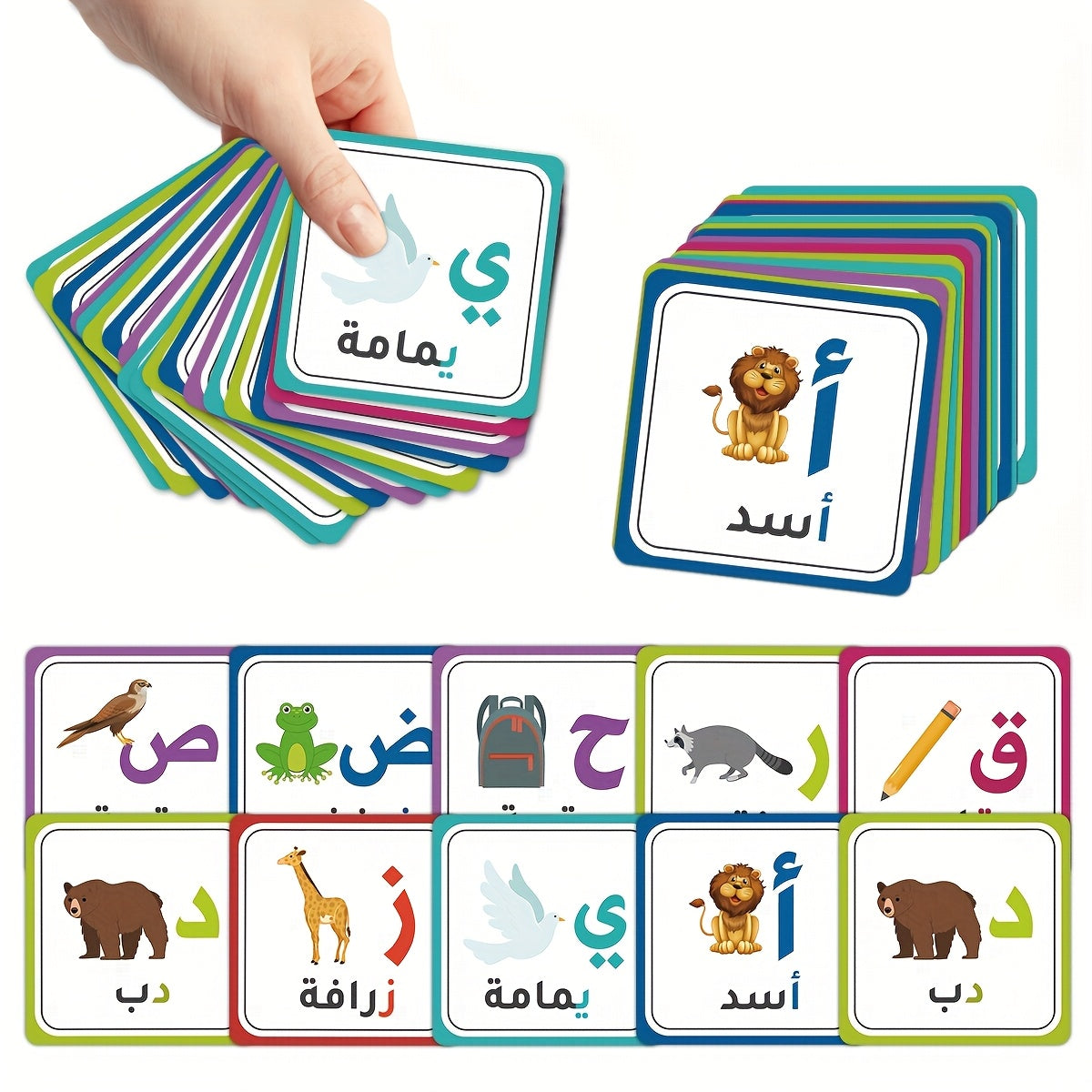 Arabic Alphabet Flashcards with Colorful Illustrations