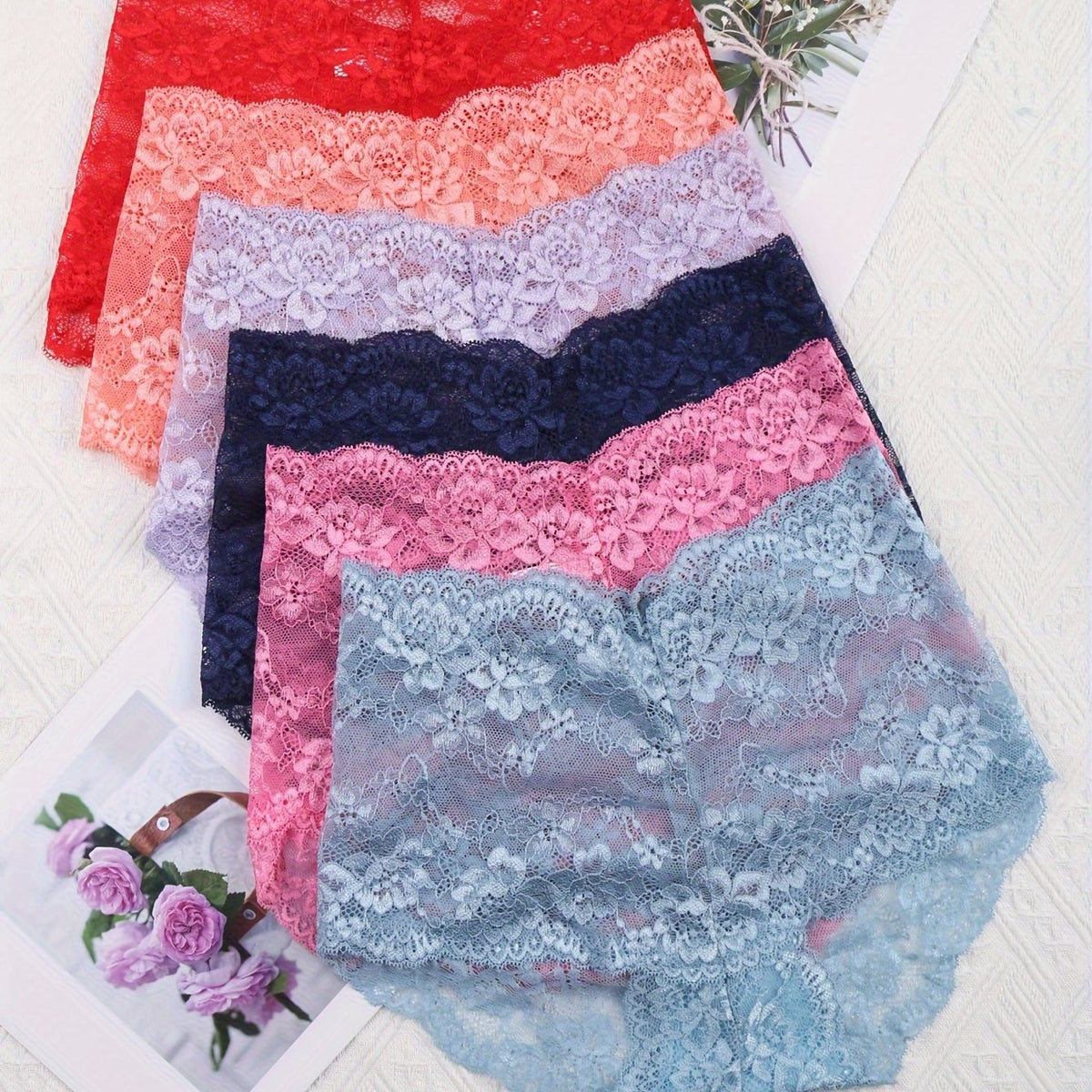 6pcs Floral Lace Briefs Women's Lingerie & Underwear
