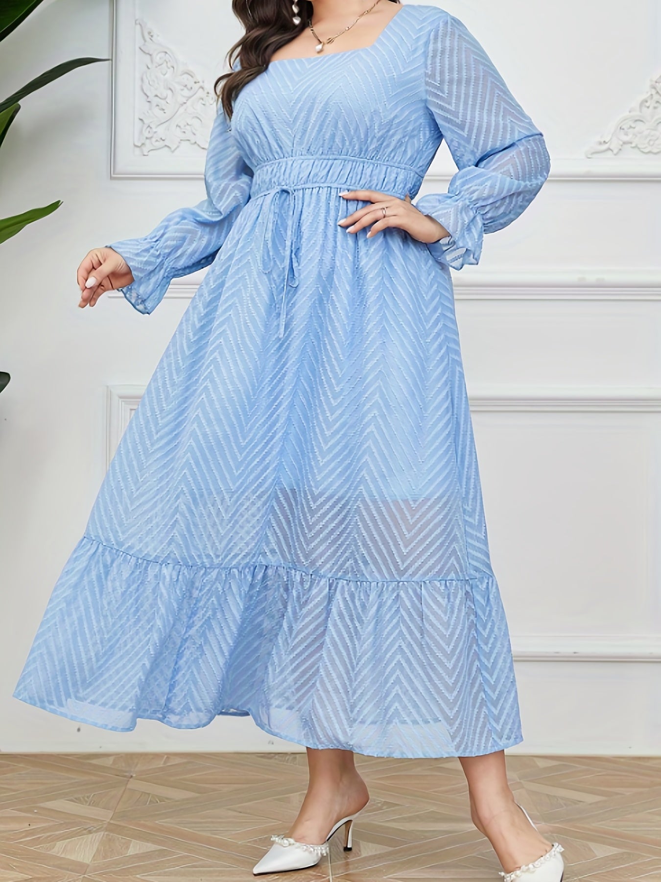  Geometric Print Ruffle Maxi Dress