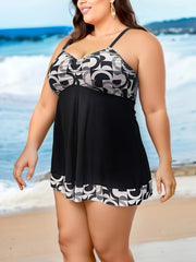  Colorblock Geo Print Tankini Set