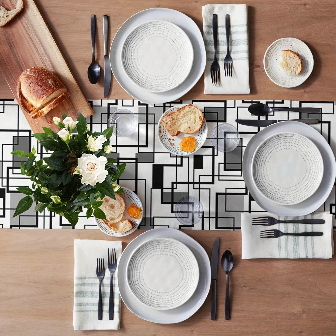 Abstract Modern Art Gray Linen Table Runner 13x72 Inch