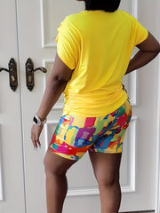 Women's Plus Letter Print Tee & Tie Dye Shorts Set