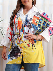  Boho Blouse Women's Plus Painting Print Bat Sleeve