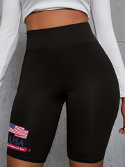  Flag Print High Waist Biker Shorts