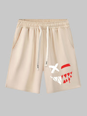Men's Evil Face Print Drawstring Shorts for Summer