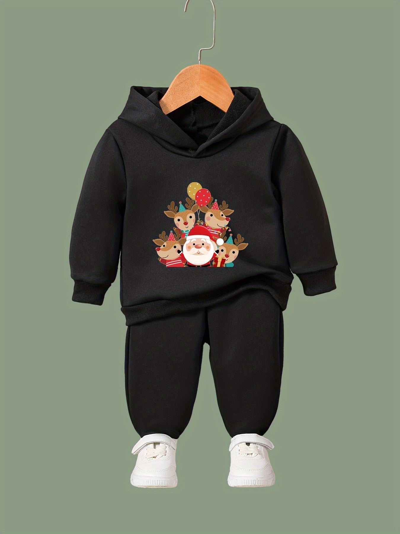 Reindeer Crew & Santa Print Kids Outfit Set for Christmas