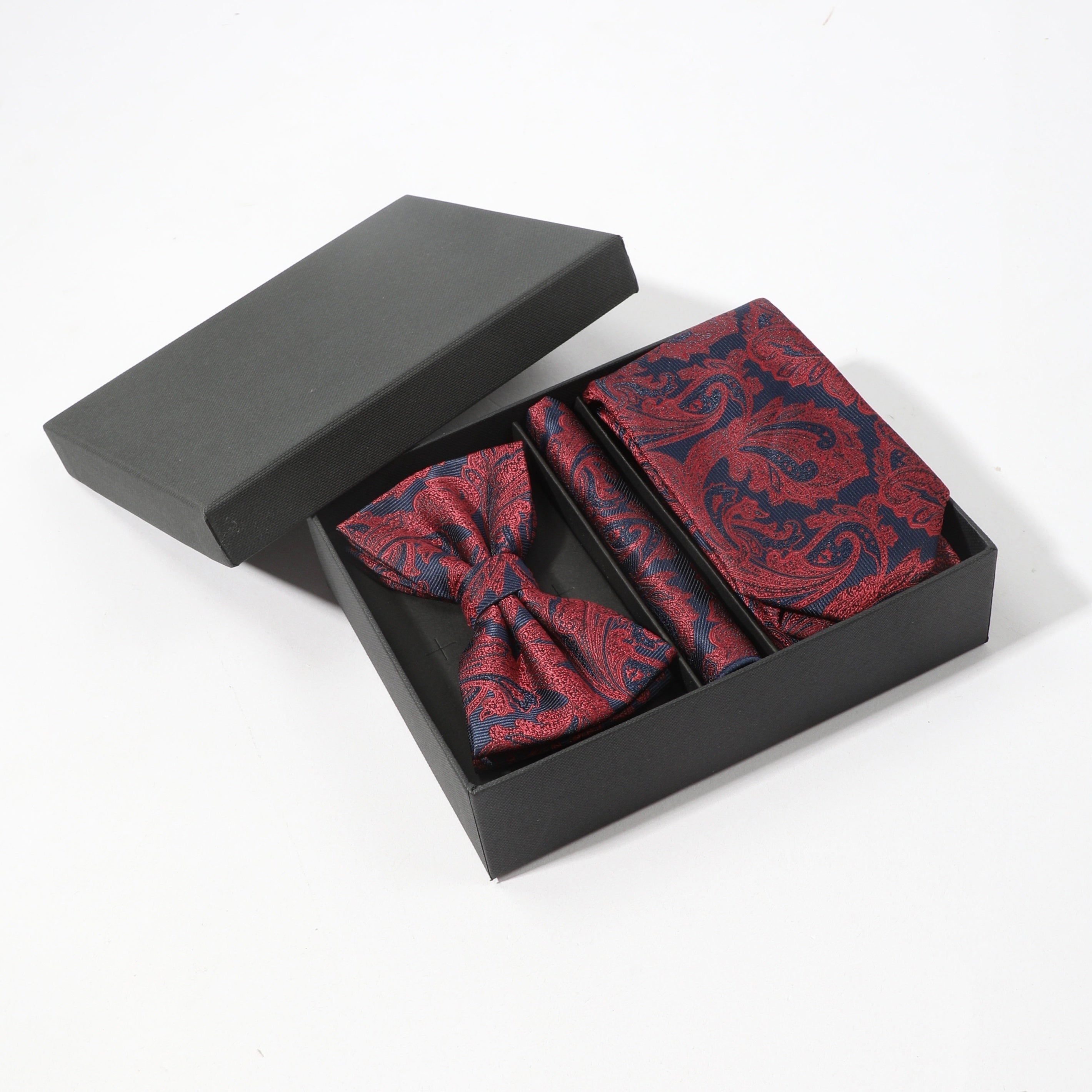 Men's Tie Set Paisley Necktie Pocket Square Bow Tie Set