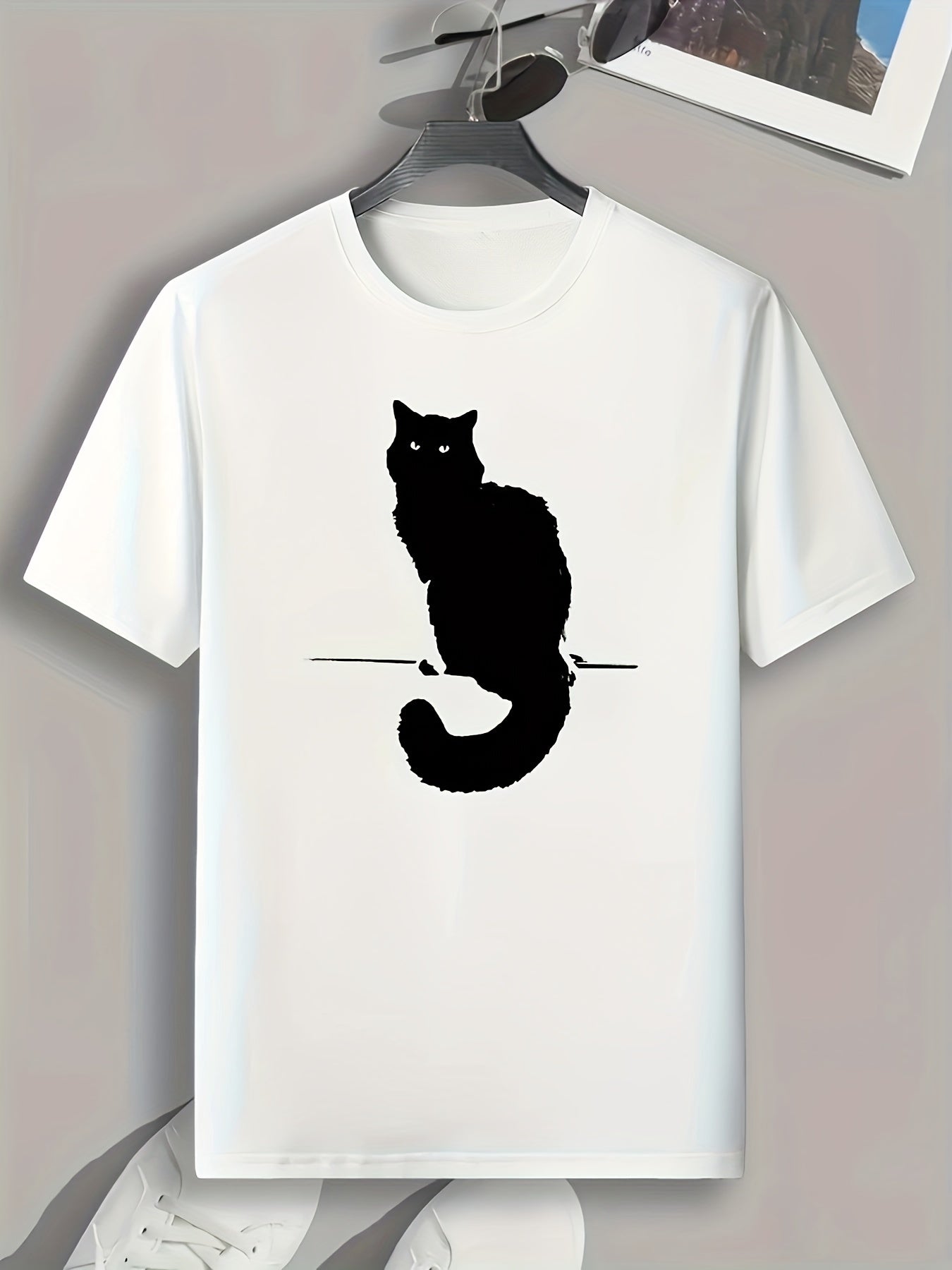 Cat Pattern Print Men's Comfy Sports T shirt Graphic Tee
