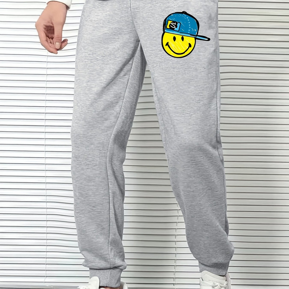 Smile Face Hat Men's Sports Pants Casual Drawstring Jogging Trousers