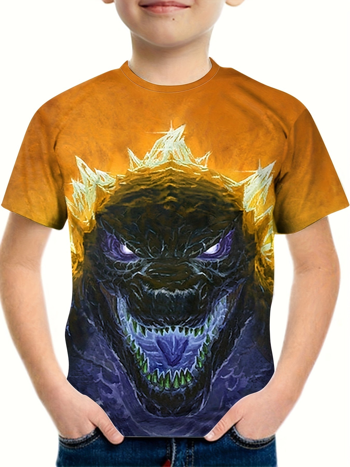 Boy's Monster Graphic T shirt, Breathable 3D Print Tee Kid's Clothing