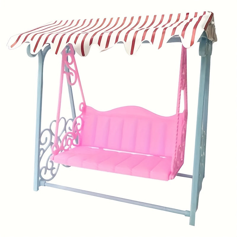 Pink Striped Canopy Mini Doll Swing Decoration