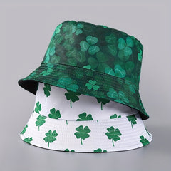 Lucky Clover Print Bucket Hat Reversible Green Couple Basin Hat