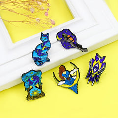 Starry Cat Moon Girl Hourglass Diver Double Head Bird Brooch