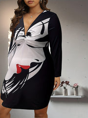  Cartoon Face Print Twist Dress