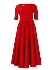  Women's Solid Half Sleeve Round Neck Dress