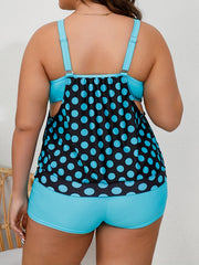  Dot Print Tankini Set Scoop Neck Cut Out Cami Top & Shorts Swimsuit