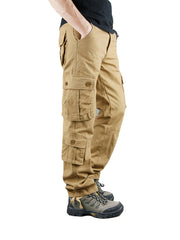 Solid Cotton Men's Cargo Pants for Outdoor Activities