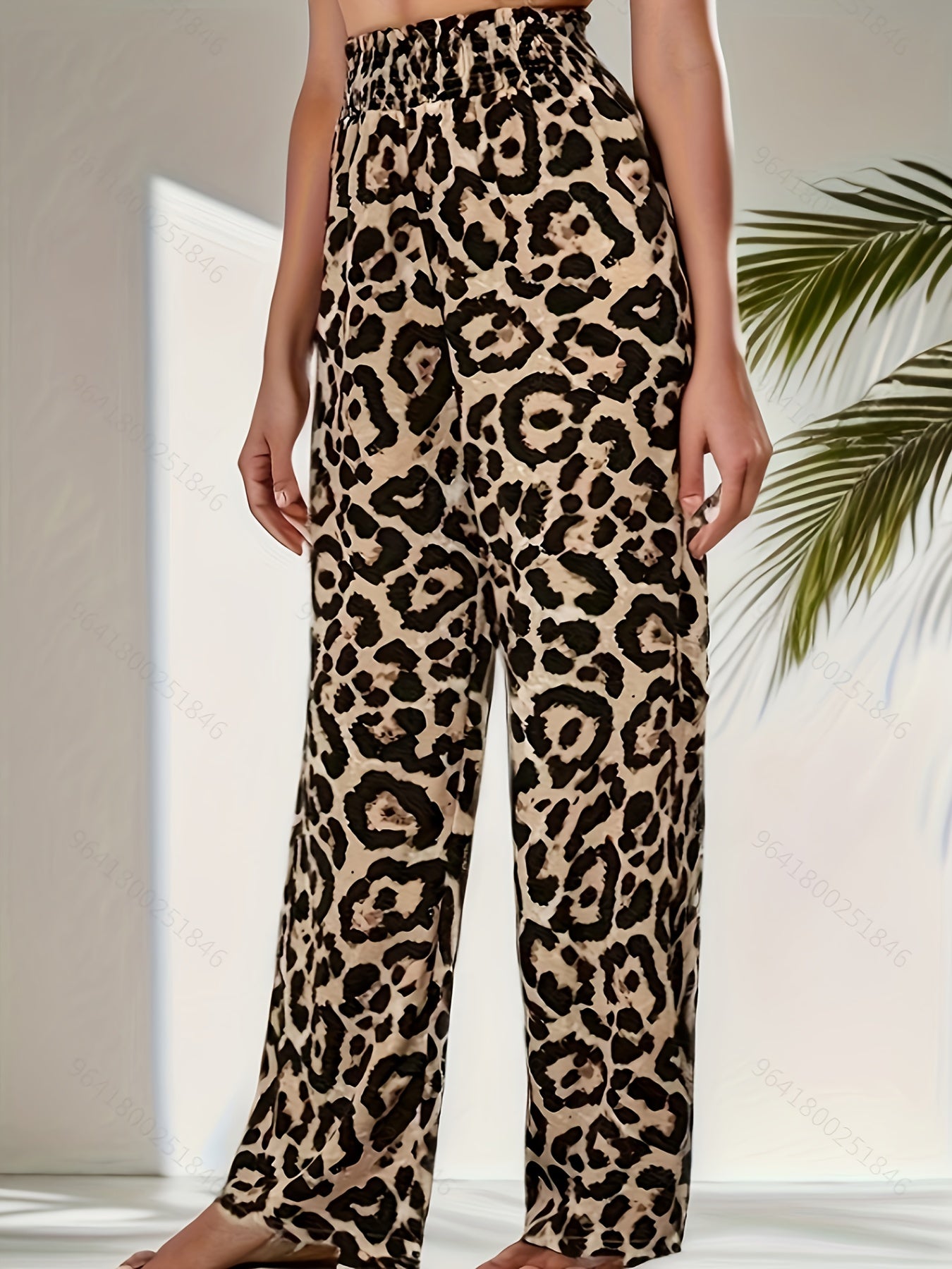  Leopard Print High Rise Wide Leg Pants