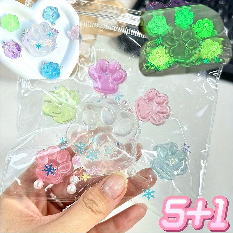 6pcs Glow in the Dark Cat Paw Stress Relief Toys Halloween Party Favors
