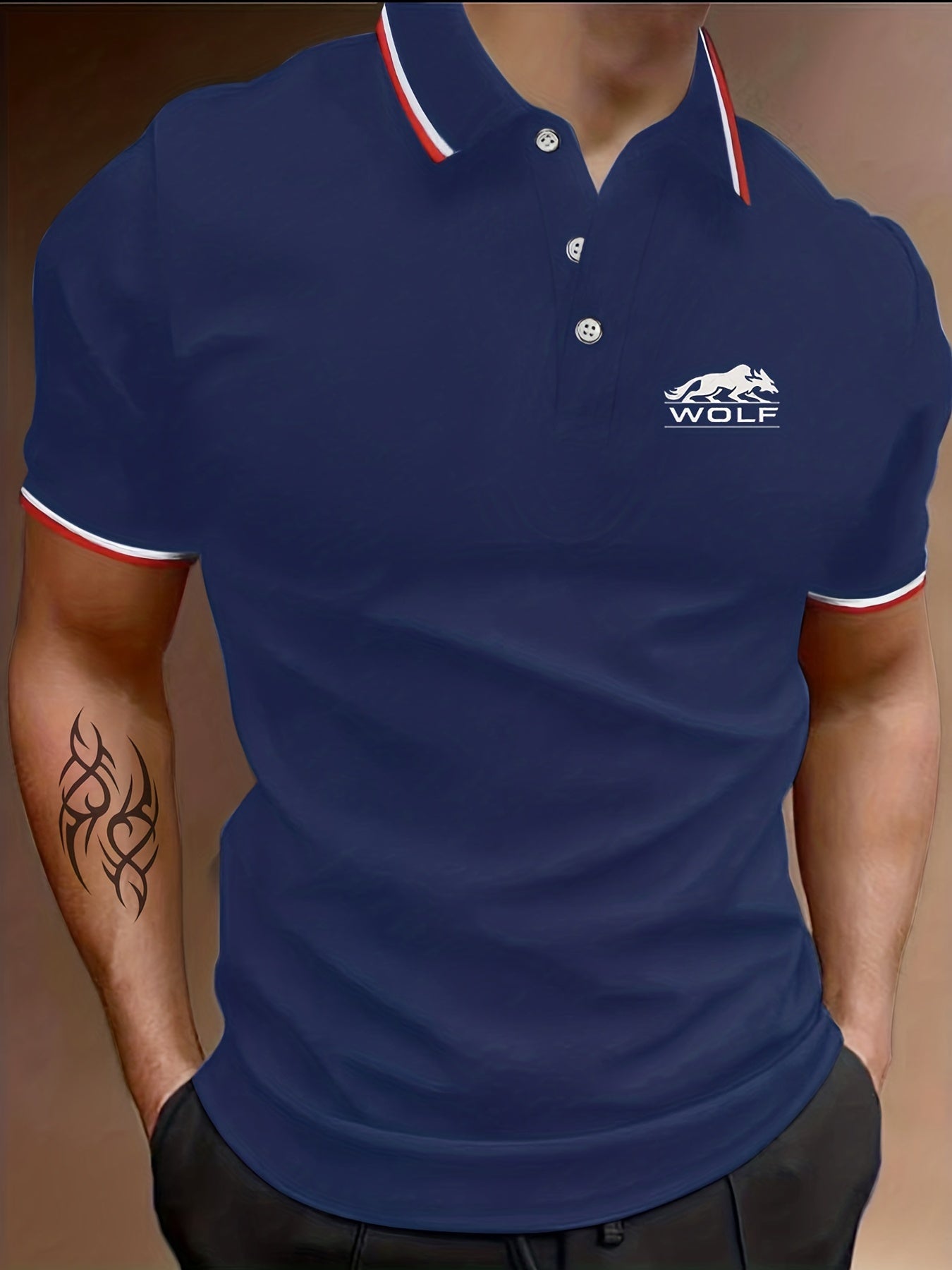 Men's Wolf Graphic Shirt Breathable Button Up Short Sleeve Shirt