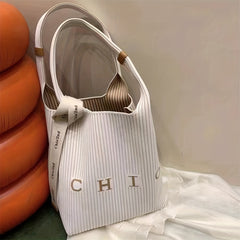 Striped Pattern Shoulder Bag Vintage Knitted Tote Bag