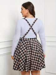  Women's Plaid Print Criss Cross Overall Mini Skirt
