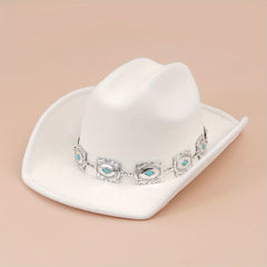 Western Cowboy Hat with Oval Stone Iron Chain Decoration
