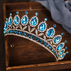 Vintage Crystal Tiara Wedding Hair Accessory Teal Bridal Crown