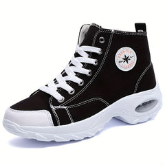 Women's Leisure Air Cushion Sneakers Thick Bottom Mid Top Canvas Shoes