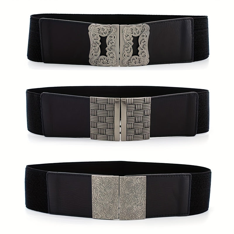 Vintage Geometric Buckle Girdle For Women Elastic Wide Waistband