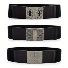 Vintage Geometric Buckle Girdle For Women Elastic Wide Waistband